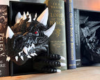 Dragon head and tail book nook fantasy shelf insert 3D printed book nook set with dragon head and tail design Bookshelf insert creating illusion of dragon hiding Fantasy dragon book nook gift for readers and gamers Mythical bookshelf décor with dragon head and tail