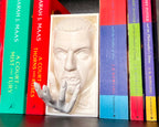 Halloween display with Dracula bookend and spooky books