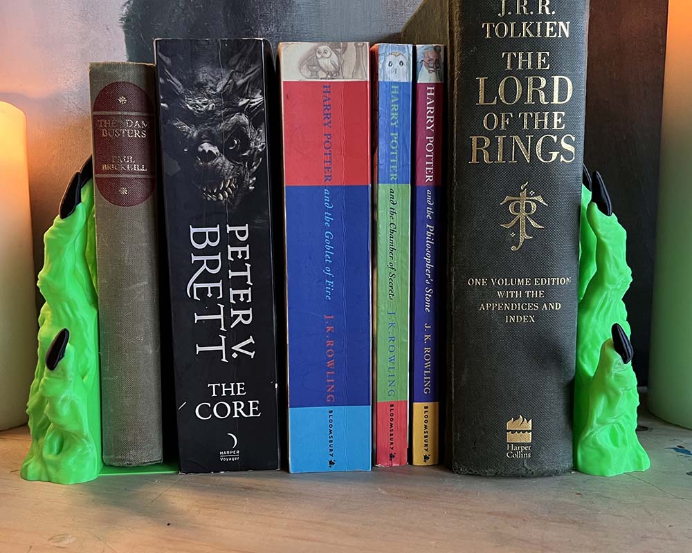 Demon hand bookend horror book shelf decor