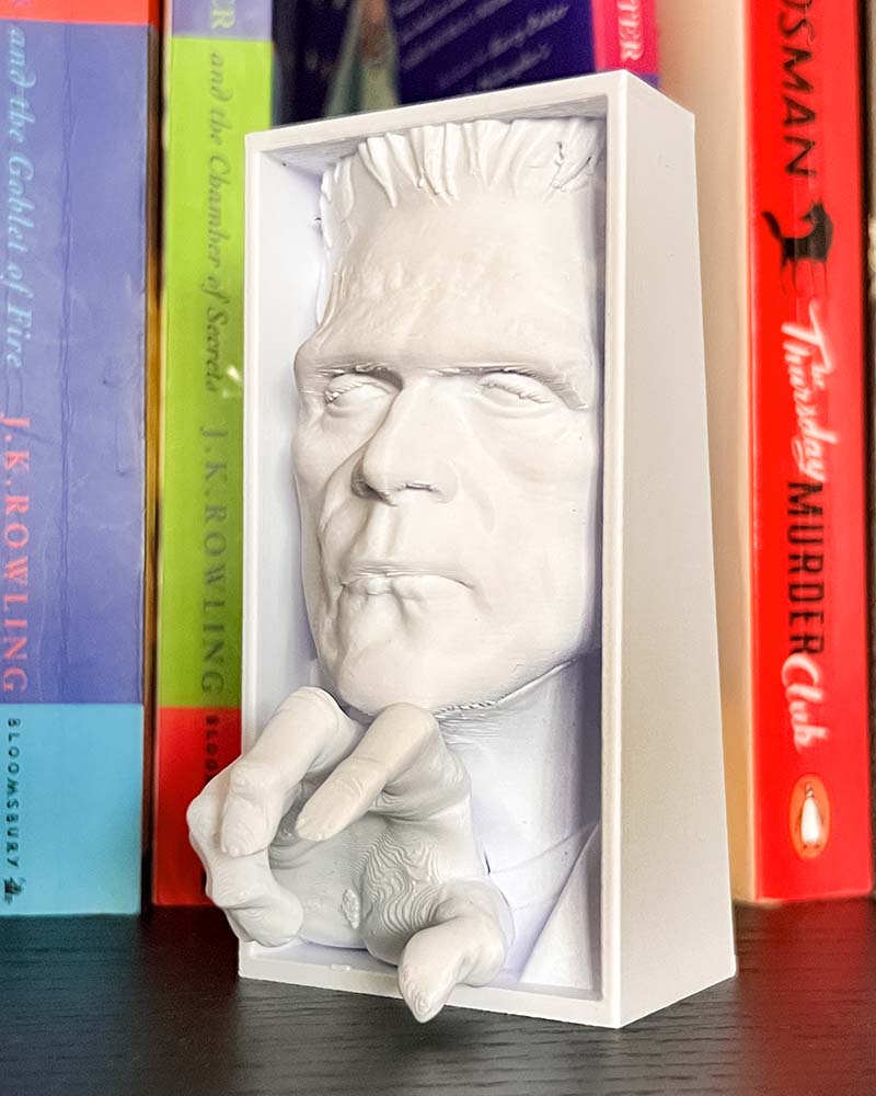 3D printed gothic horror shelf decor inspired by Frankenstein