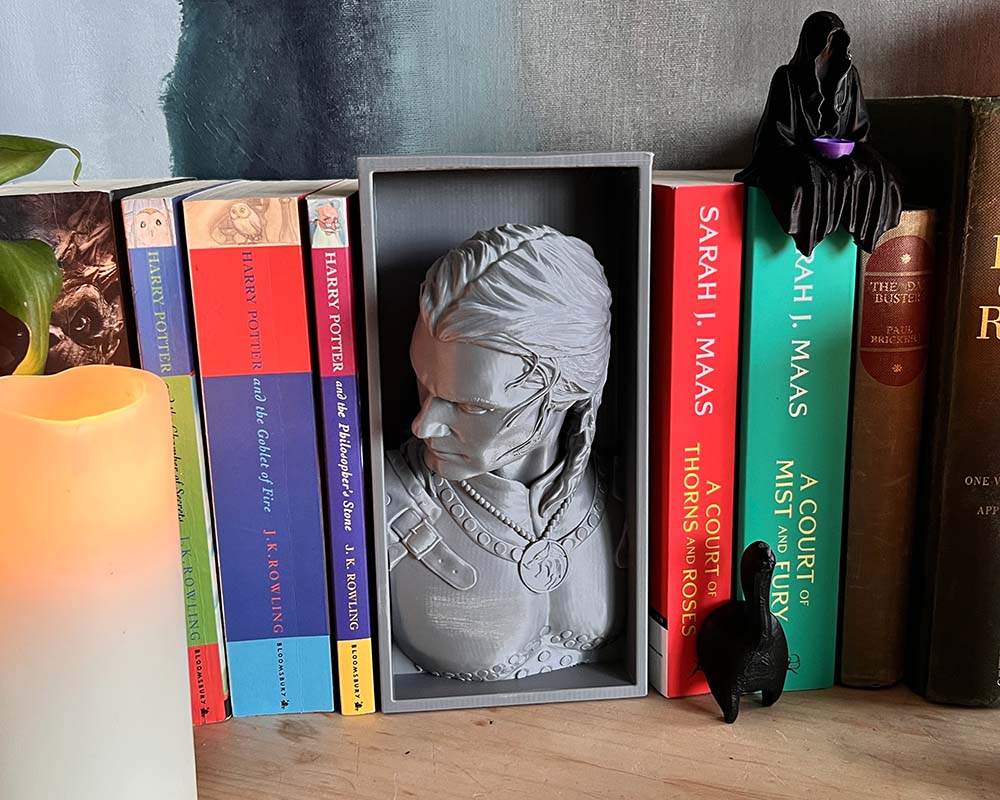 Unpainted Geralt bookend made from eco-friendly PLA