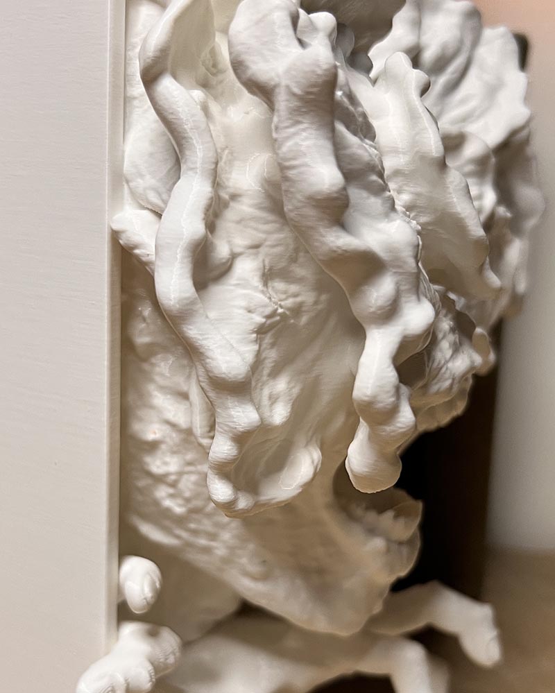 Close-up of Clicker’s face showcasing 3D printed textures. Detailed 3d printed book end that you can also paint. Gift for gamers