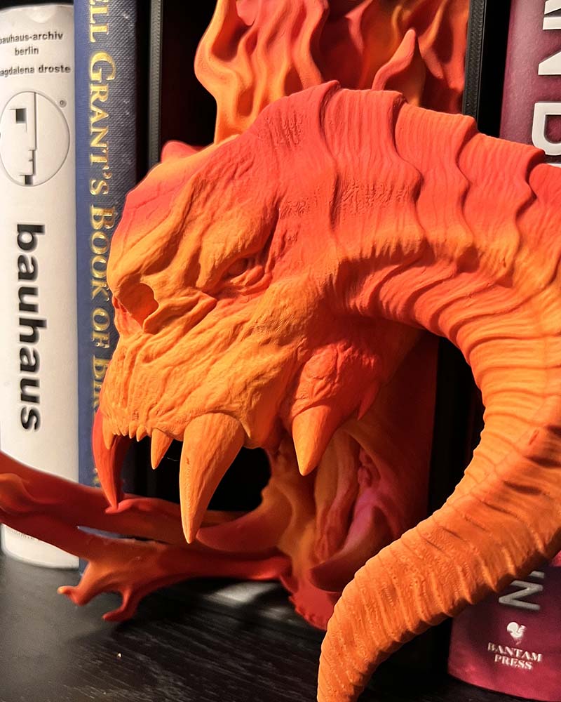 balrog book nook in fire orange close up flame on unun