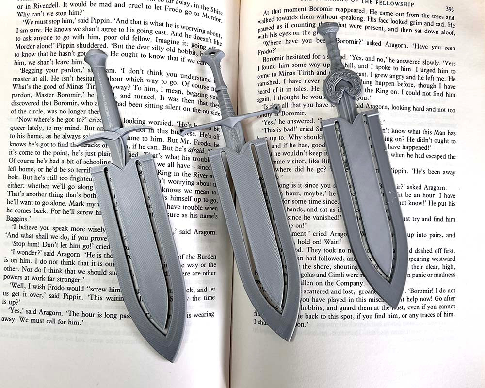 Lord of the ring sword book marks 3d printed in sustainable PLA by Ryan does 3D