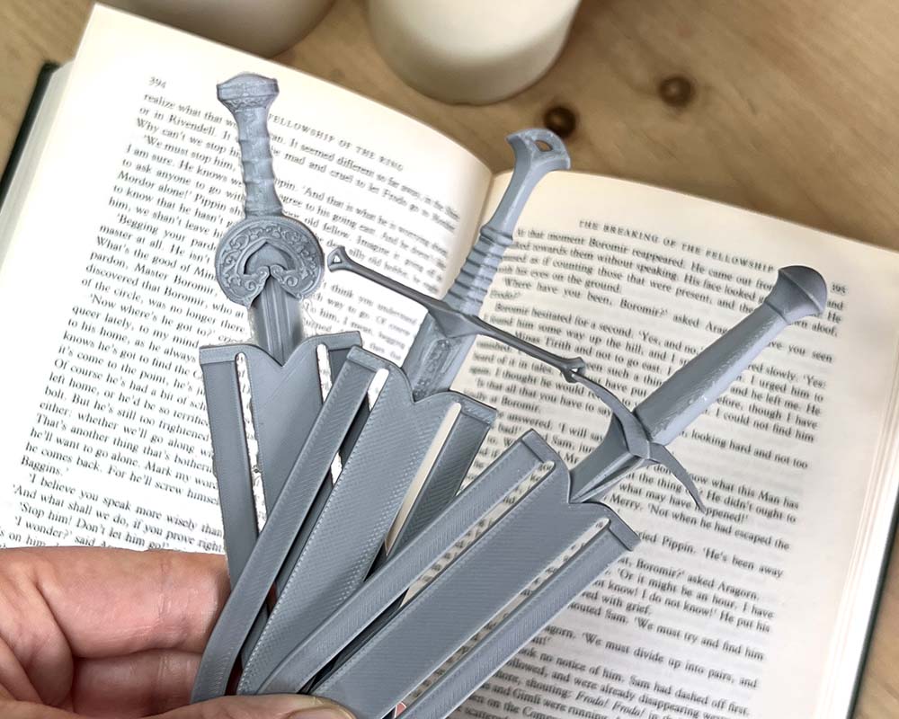 Lord of the ring sword book marks 3d printed in sustainable PLA by Ryan does 3D