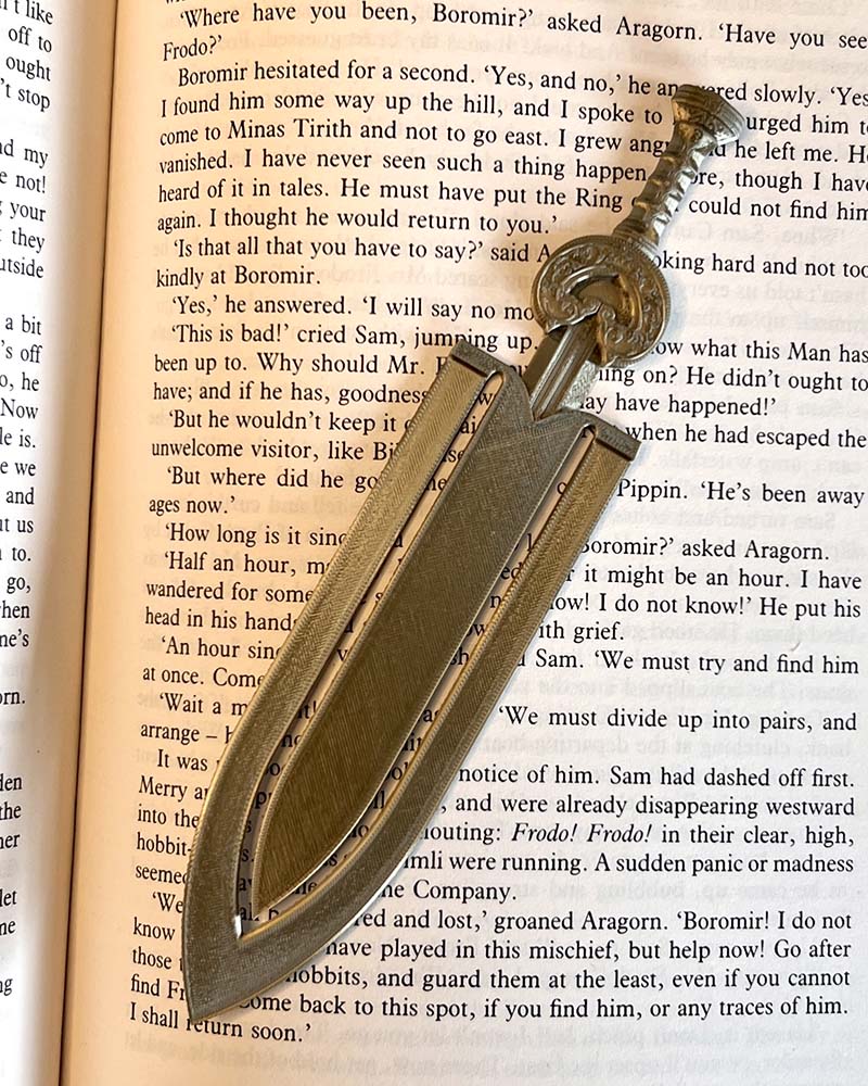 Lord of the ring sword book marks 3d printed in sustainable PLA by Ryan does 3D