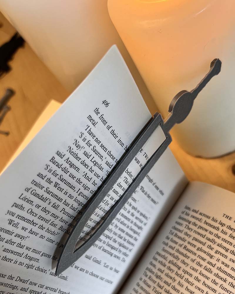 Lord of the ring sword book marks 3d printed in sustainable PLA by Ryan does 3D