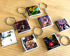 Miniature collection of PS1 game case keyring retro PlayStation design, stocking filler gift for playstation 1 gaming fans