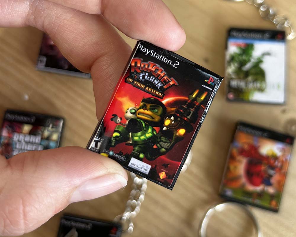 Ratchet and Clank playstation 2 retro mini game case keychain