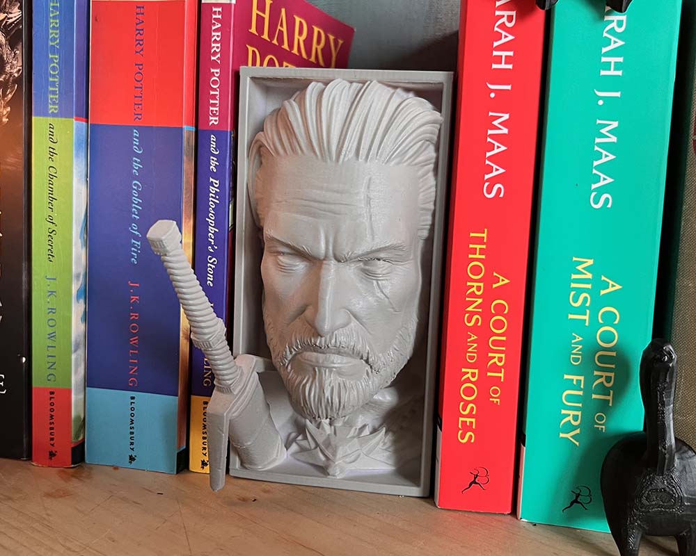 The witcher 3 home decor for gaming shelf displays geralt of rivia close up