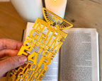 3D printed Warhammer bookmark with iconic grimdark quote and aquila in gold filament 