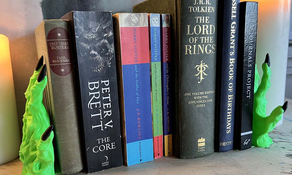 Demon hand bookend horror book shelf decor