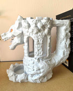 Dragon skull dice tower and drink holder for TTRPG 3D printed dragon skull dice roller with can holder Fantasy dice tower accessory with dragon skull design RPG dice goblin gift – dragon skull dice holder and drink stand Tabletop gaming drink holder with dragon skull detail